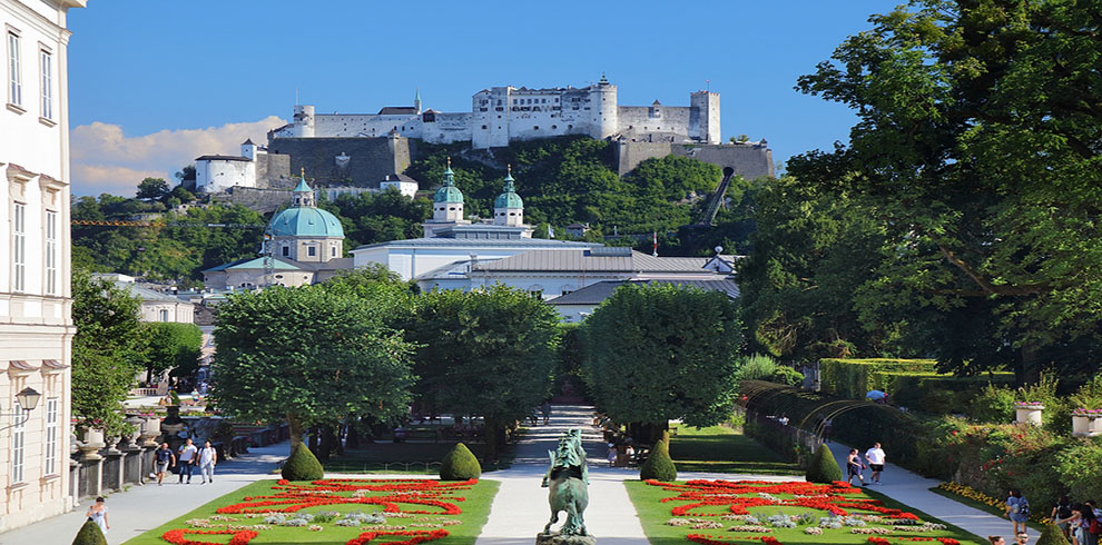 Salzburg, Austria – August 4, 2022: People Visit Mirabell Garden